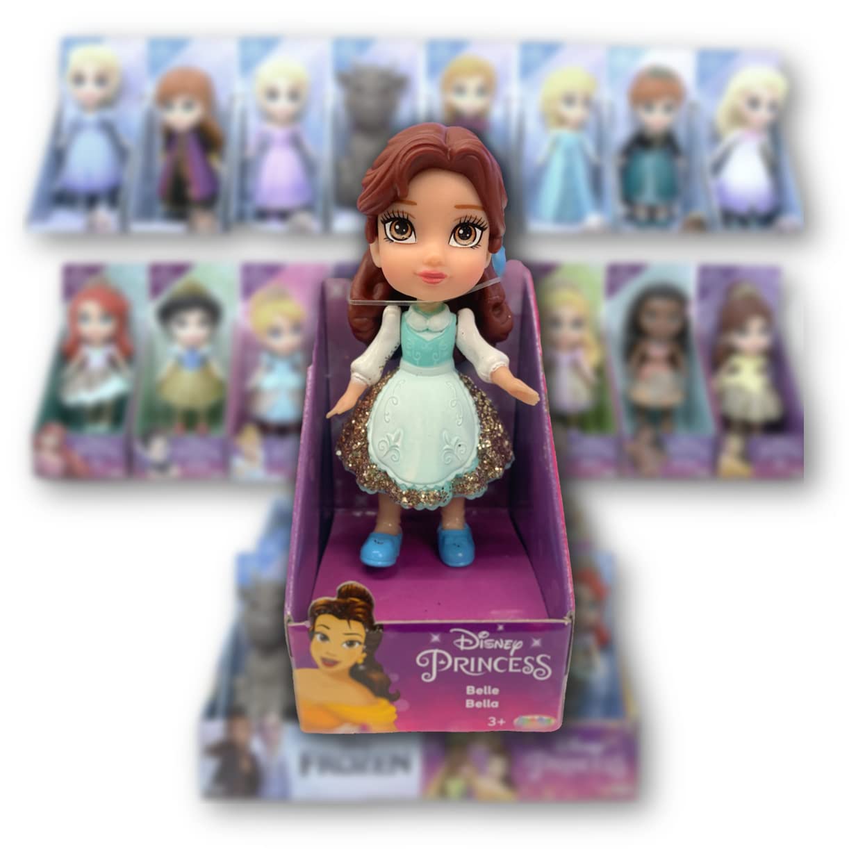 Amarina Packed in Clear Box for Gift Disney Princess Mini Poseable 3.5 inches Doll Choose from All 11 Style Princess Characters (Belle Blue)