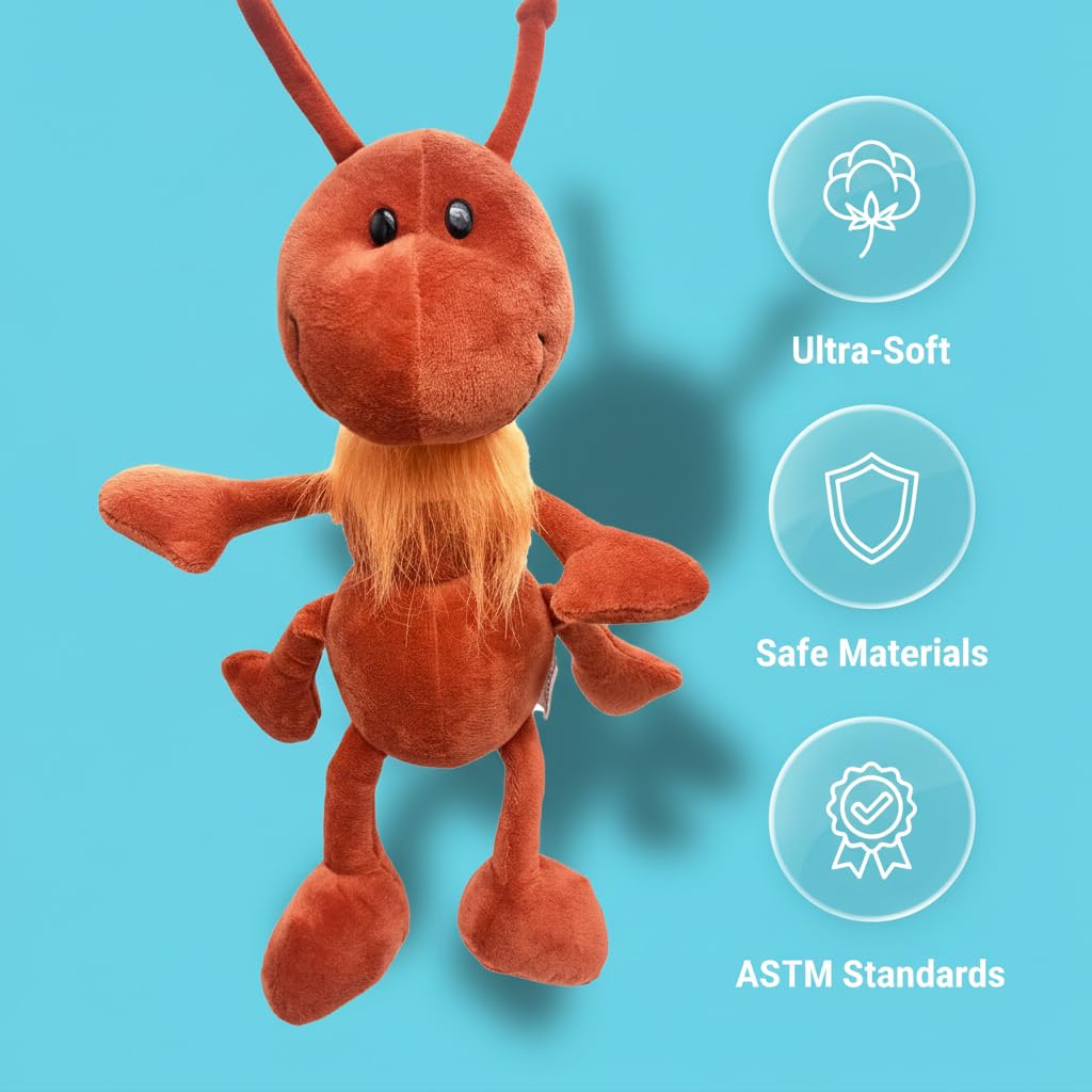 JoyAmigo Ant Plush Stuffed Animal Insect Toy, 8 Inch Soft Red Ant Bug Plushies, Kids Birthday Party Costume, Ants Go Marching Nursery Decoration Bugs