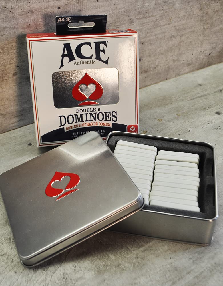 ACE Double Six Dominoes in Tin Case , White