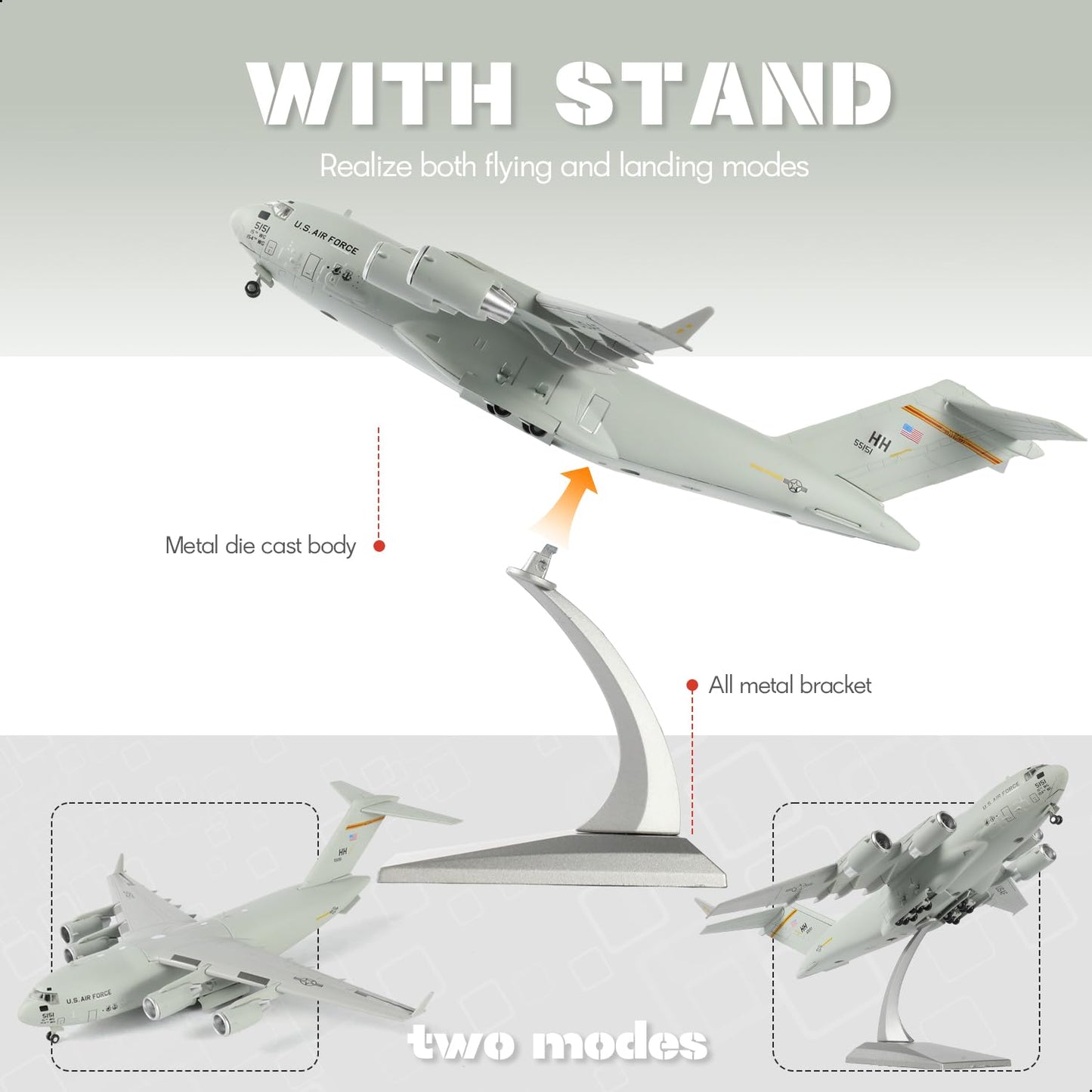 NUOTIE 1/200 C-17 Globemaster III Transport Model Diecast Military Aircraft with Display Stand Highly Detailed Pre-Built Metal Plane for WWII & Modern