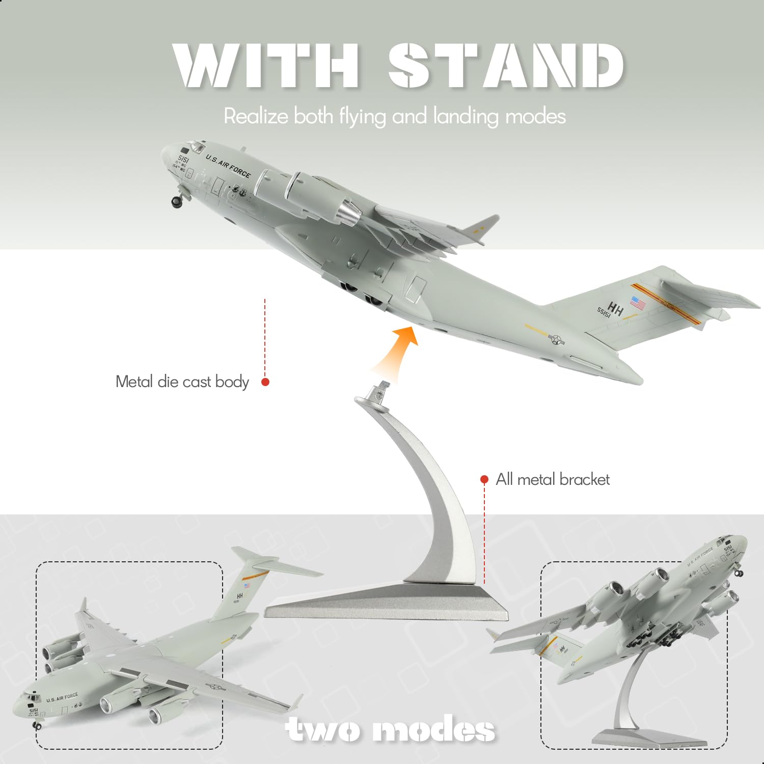 NUOTIE 1/200 C-17 Globemaster III Transport Model Diecast Military Aircraft with Display Stand Highly Detailed Pre-Built Metal Plane for WWII & Modern