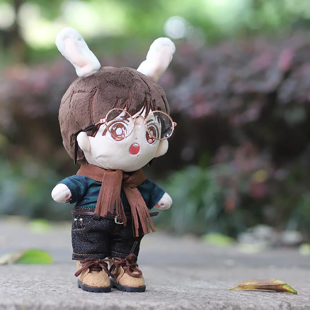 niannyyhouse Brown Jacket Scarf Plaid Shirt Vest Jeans 7.8in?20cm? Plush Doll Clothes