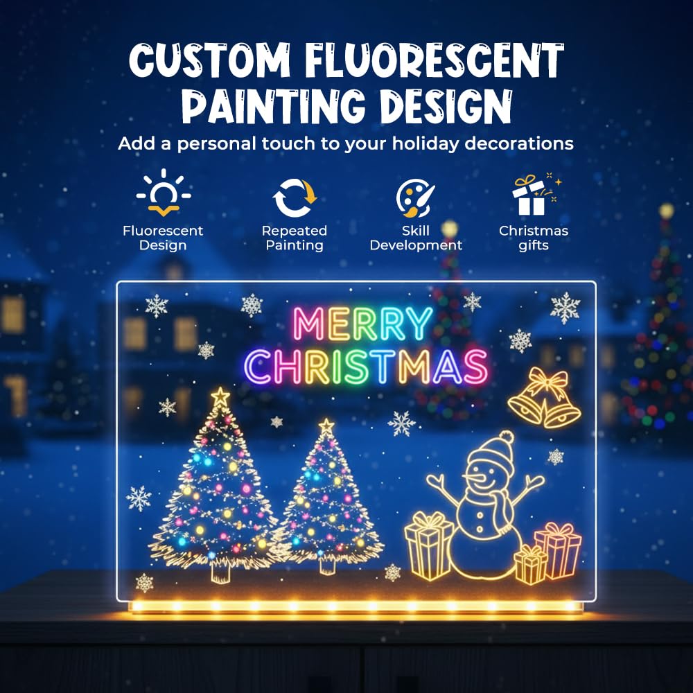 LED Drawing Board, Light-Up Acrylic Dry Erase Glow Board with Stand, 7 Markers & Cleaning Cloth, Reusable Creative Writing & Drawing Board (7.87×7.87
