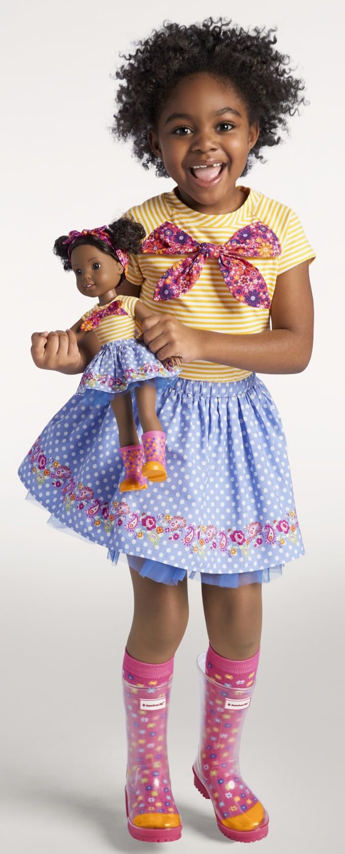 American Girl WellieWishers Kendall 14.5-inch Doll with Deep Brown Eyes, Curly Black Hair, Pink Sparkle Stretch Leotard, Periwinkle Glitter Mesh