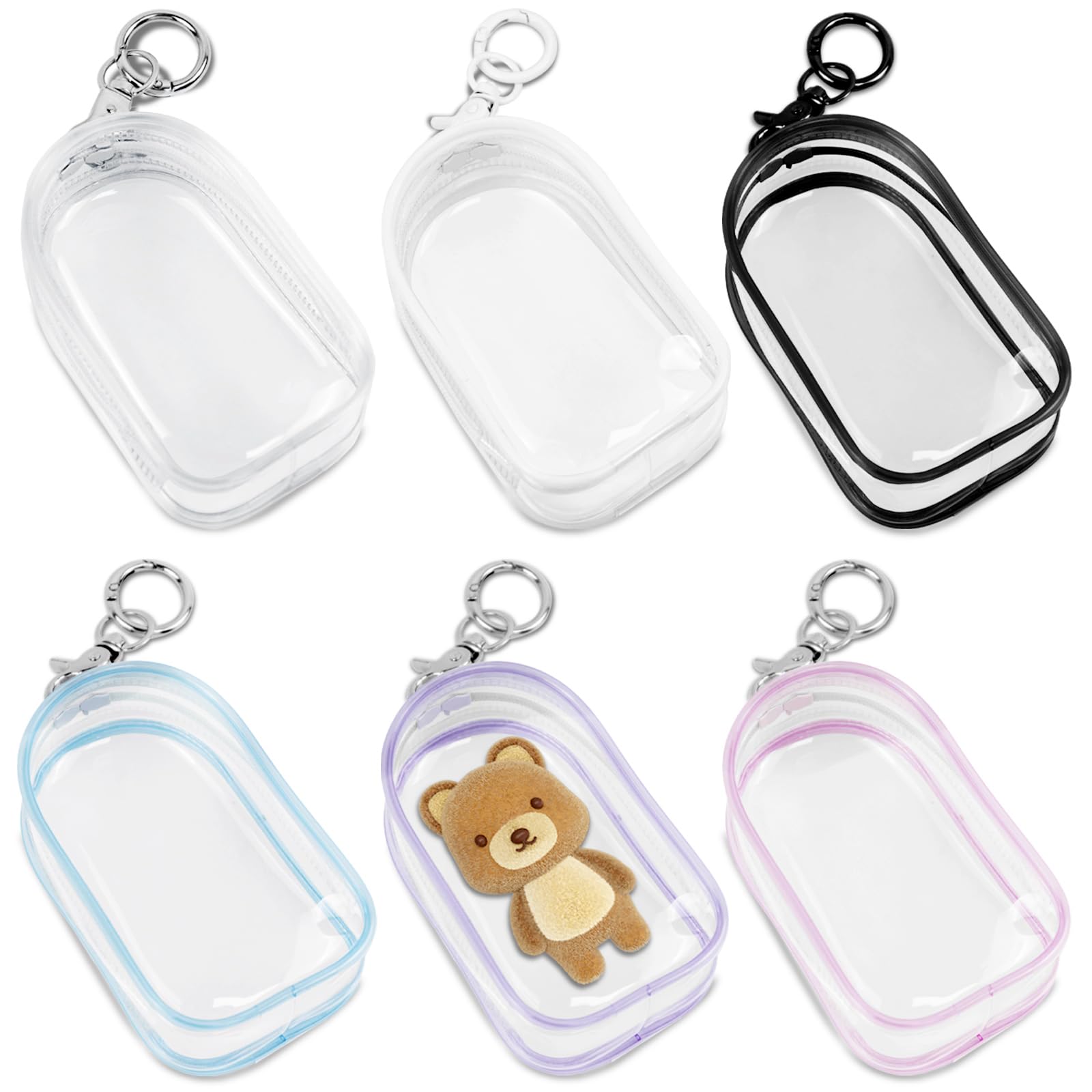 NEETUE 6 Pcs Clear Figure Display Bag with Keychain, Zipper Clear Display Case, Ball Portable Mini Doll Pouch, Figures Display Case For Figures
