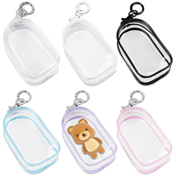 NEETUE 6 Pcs Clear Figure Display Bag with Keychain, Zipper Clear Display Case, Ball Portable Mini Doll Pouch, Figures Display Case For Figures