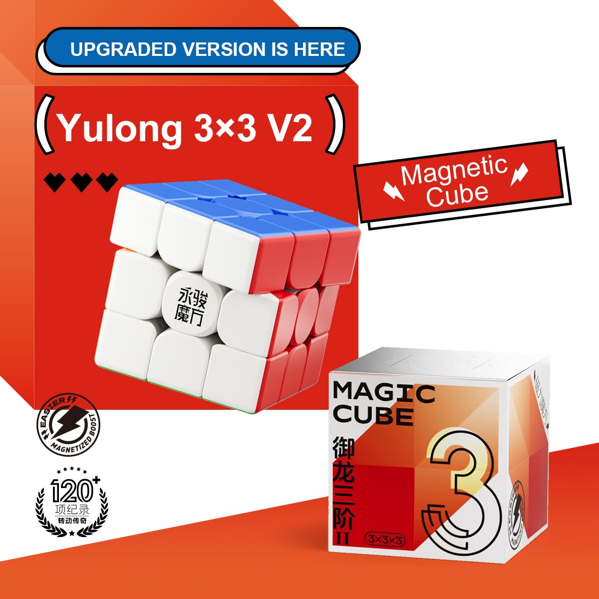 YJ Yulong 3x3 Speed Cube Aurora Edition Magnetic Magic Cube 48 Magnets Puzzle for Kids Adults Professionals, Glossy Finish