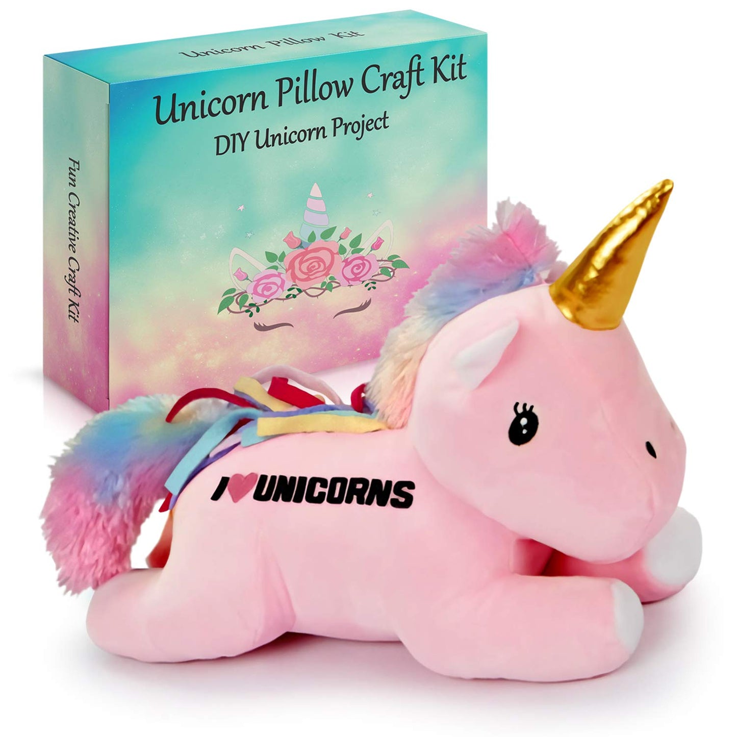 Make Your Own Unicorn Pillow Kit Arts and Crafts for Girls (No Sew), DIY Unicorn Craft Girl Ages 3 4 5 6 7 8 9 10 Years Old, Gifts for Kids, Birthday