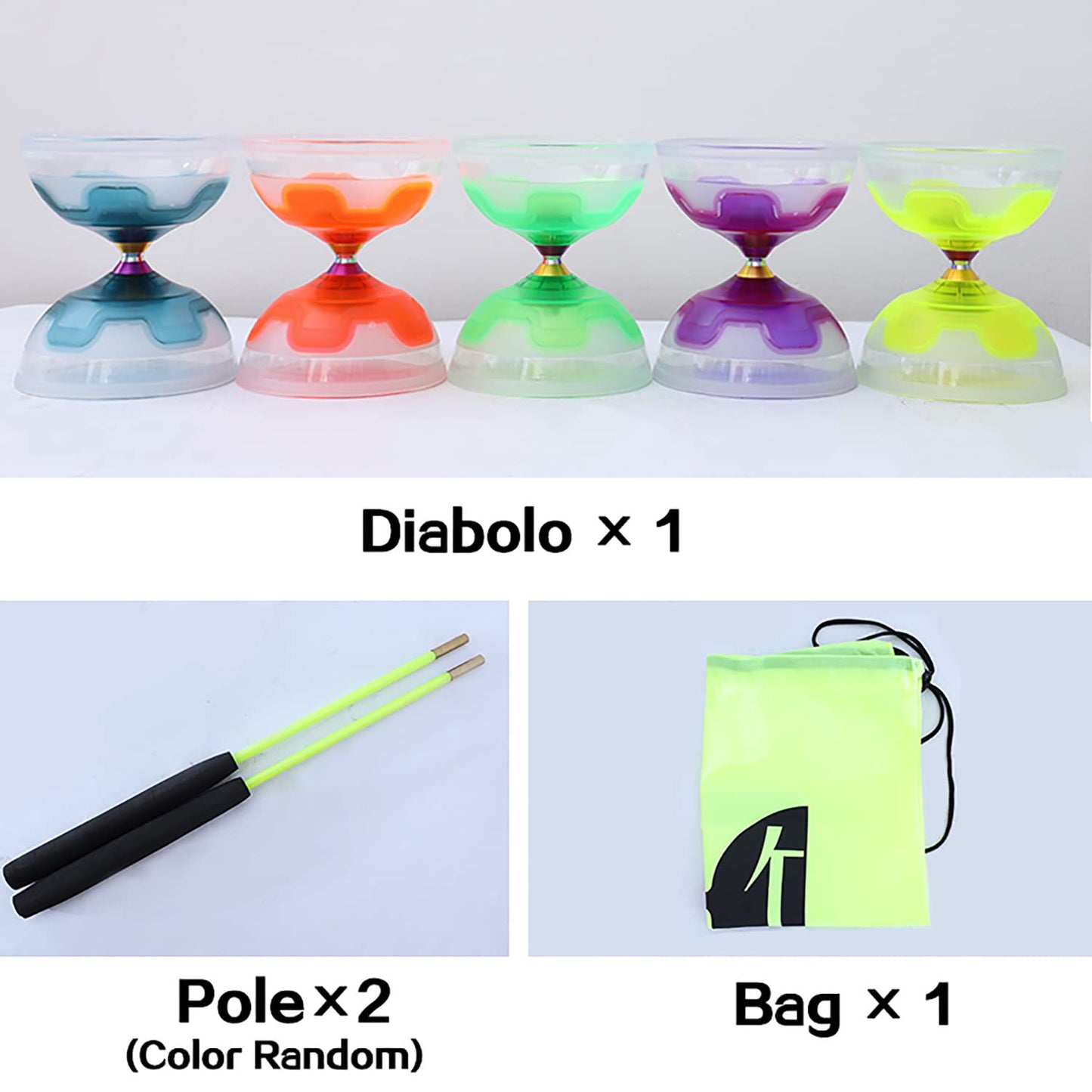 Erencook Chinese yoyo Diabolo Set- Triple Bearings Diabolo Chinese Yo-yos Colorful LED Diabolo with Diablo Sticks, Diabolo String&Net Bag (Green)