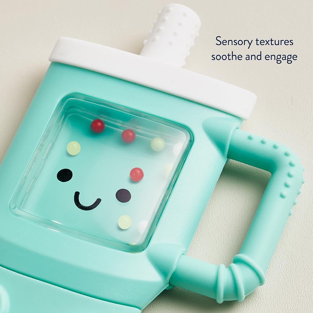 Itzy Ritzy Silicone Rattle Teether- BPA-Free Silicone Teether with Rattle for Babies & Toddlers - Features a Gentle Rattle Sound, Colorful Beads