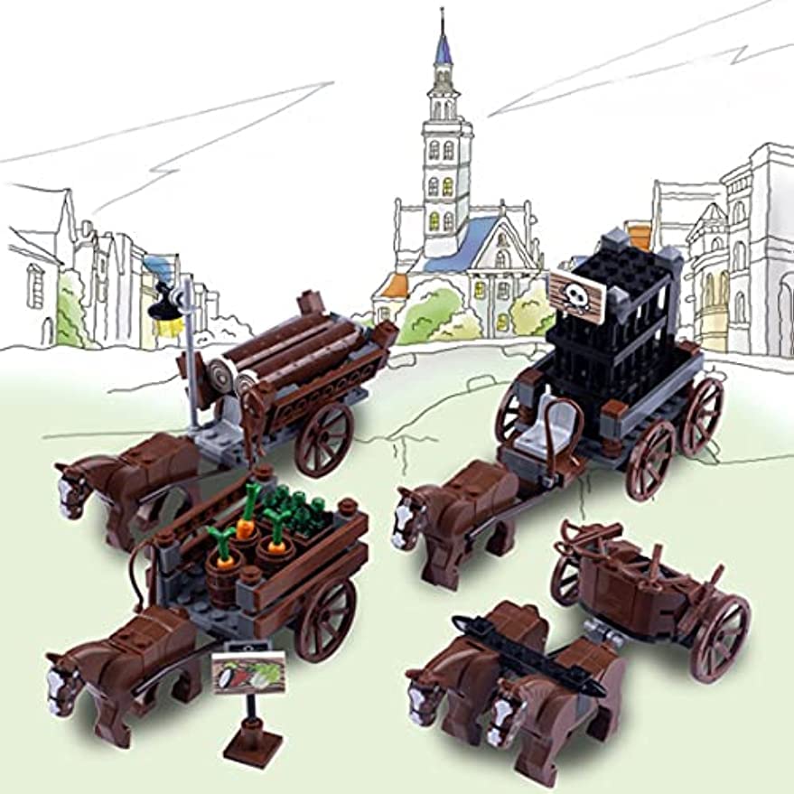 JOMIOD Medieval Figures Carriage Building Kit - Medieval Style War Horse Set Building Blocks - Carriage Chariot Bricks Model for Minifigures