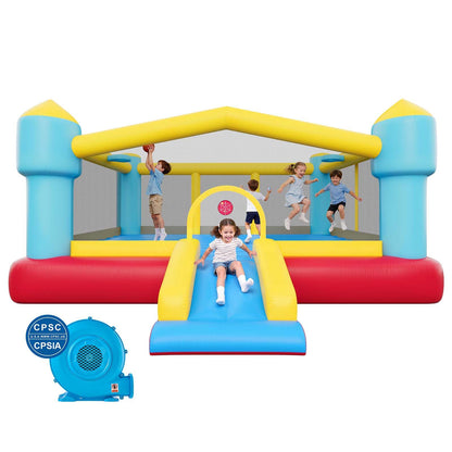 VEVOR Inflatable Bounce House, 14.7 x 13.8 x 6.8 ft Jumping Bouncy Castle, Inflatable Jumper for Kids with Slide, Basketball Hoop, Target Game