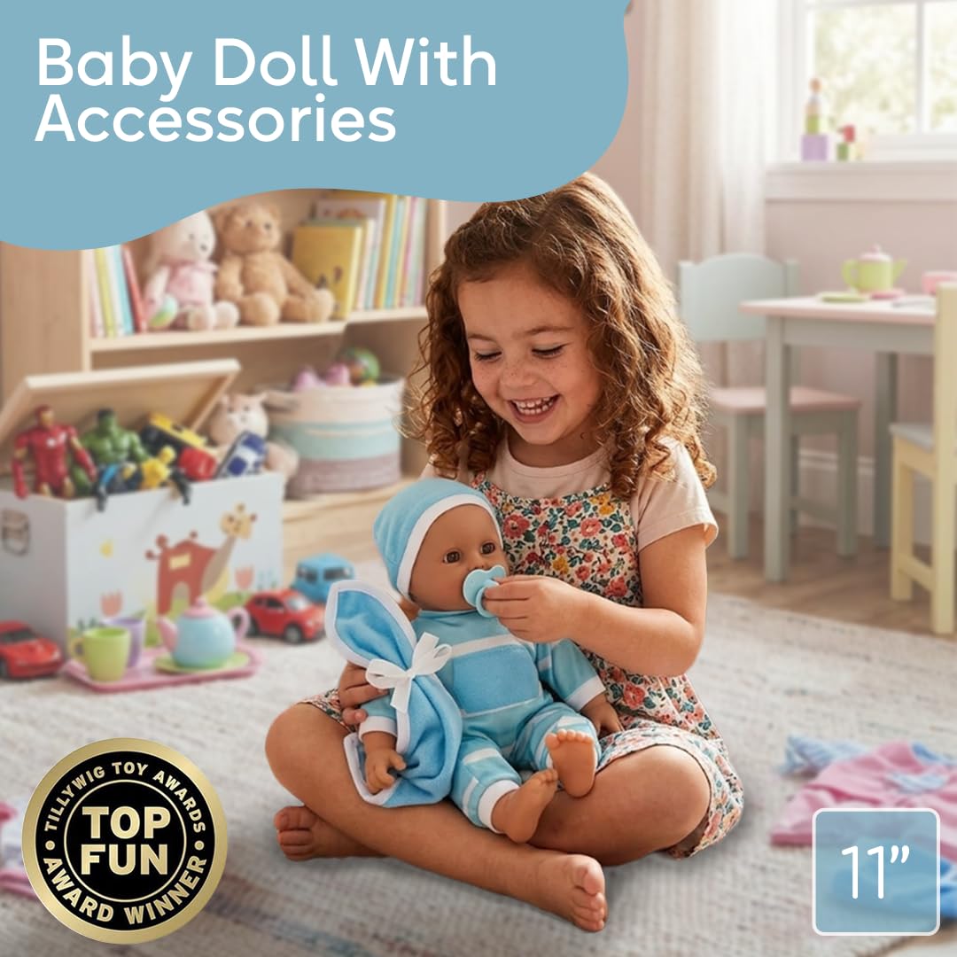 The New York Doll Collection 11 inch Soft Body Baby Doll in Gift Box - 11" Doll Toy for Kids, Boys, Girls and Toddlers - Baby Doll Pacifier Accessory