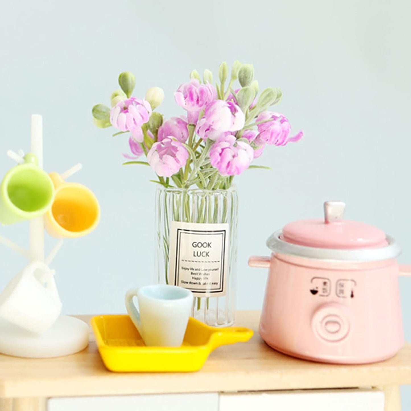 Miniature Flowers in Vase Set - 1:6 Scale Dollhouse Décor with Realistic Details, Tiny Floral Arrangements for Micro Landscape, Train Platform