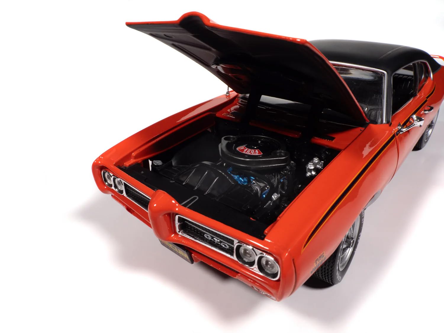 1969 GTO Judge Carousel Red with Black Stripes and Black Vinyl Top Mecum Auctions American Muscle Series 1/18 Diecast Model Car by Auto World AMM1351