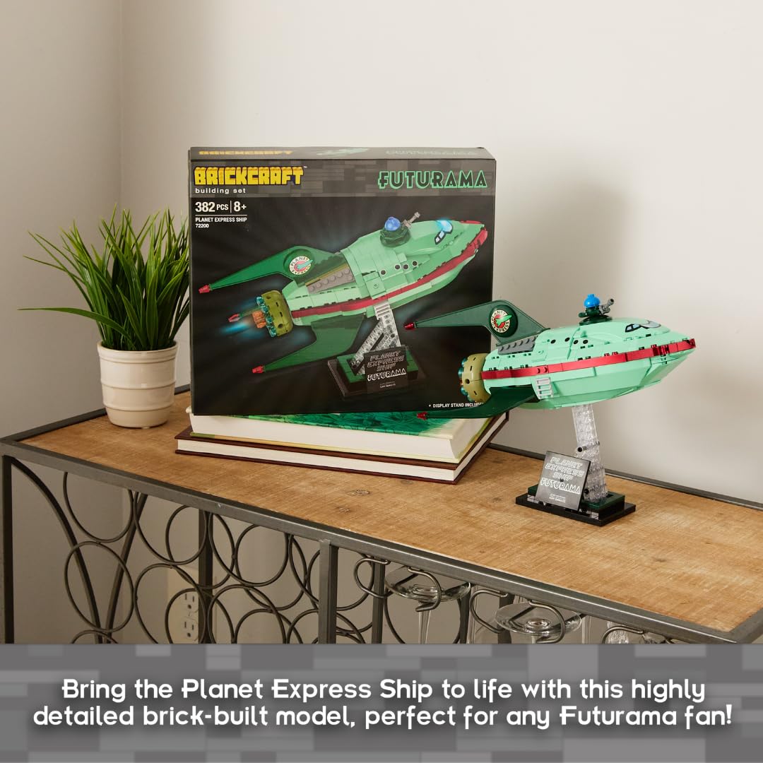 Brickcraft Futurama Planet Express Ship Brick Building Kit (382-Piece Set), Sci-Fi Collectible Display Model, Futuristic Toy Brick Set for Adults