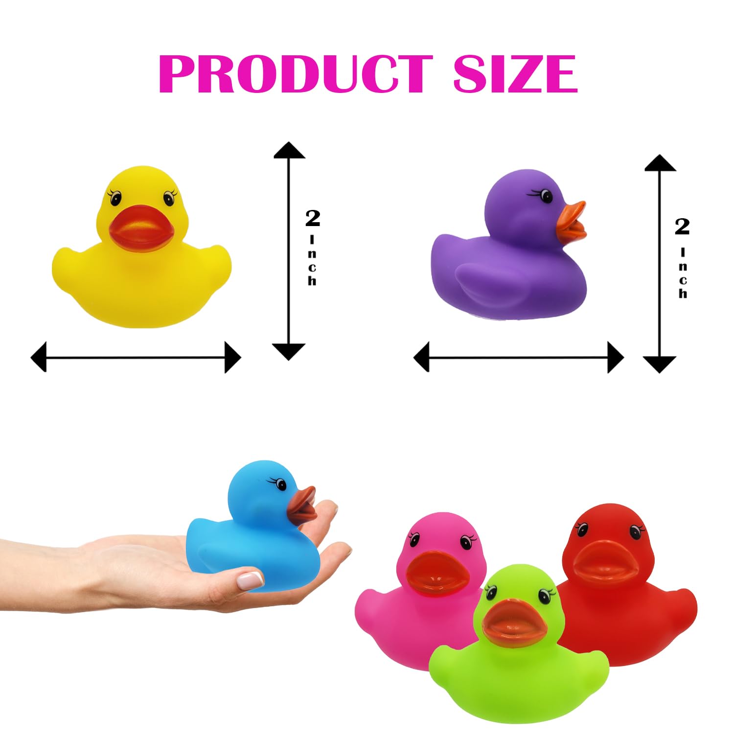 12-Pack Classic Rubber Duck Toy Duckies for Kids, Six Solid Colors, Bath Birthday Gifts Baby Showers Classroom Summer Beach and Pool Activity, 2"