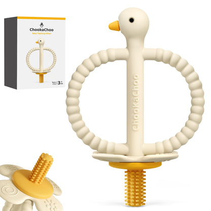 ChooKaChoo Baby Teether Toy and Training Toothbrush, Duck Silicone Teething Toys for Babies 3-12 Months, Double Ring Easy-Grip Design, Food-Grade BPA