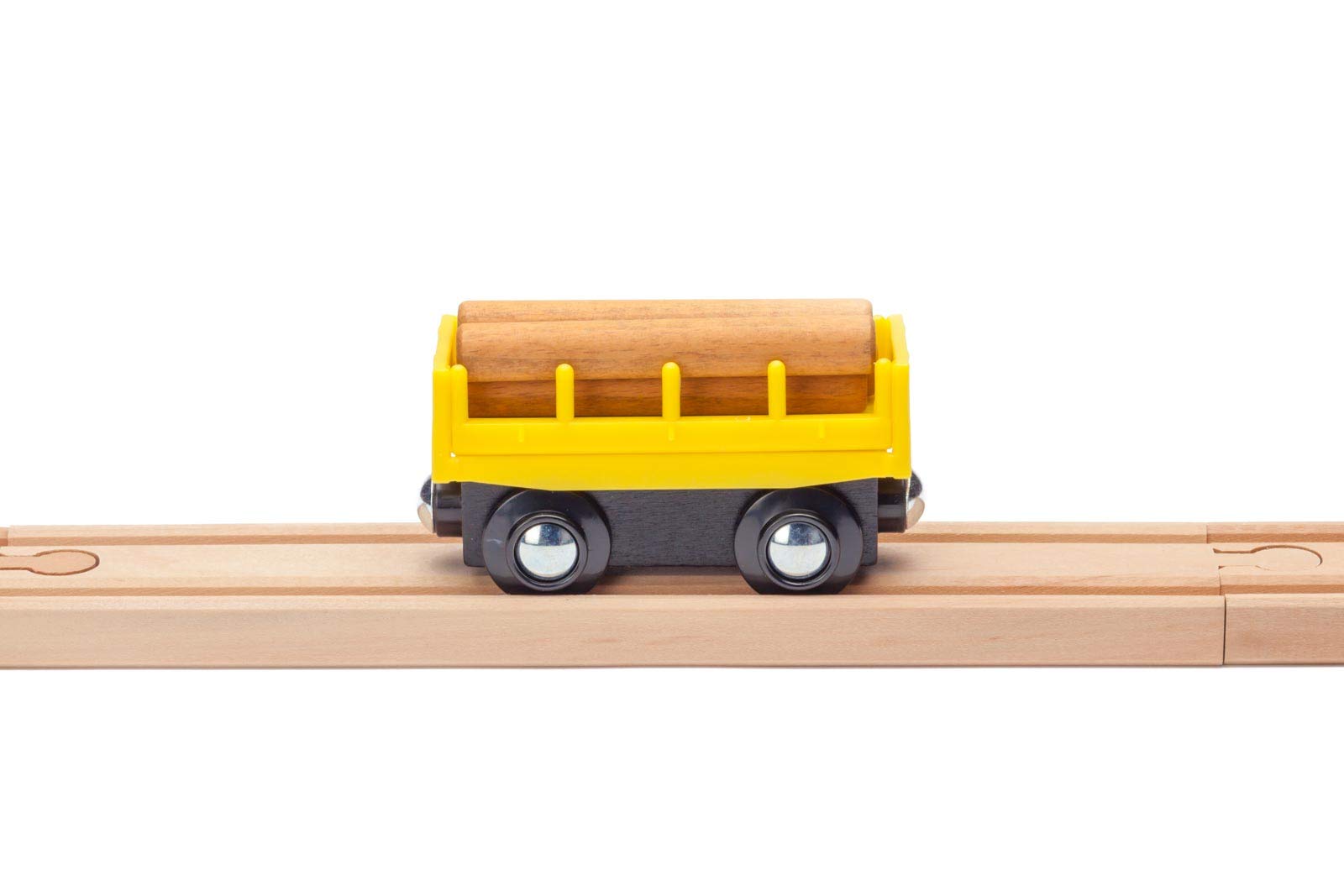 Maxim Enterprise, inc. Log Car for Wooden Railway, 5 Piece Kids Train Set with Magnetic Link and Removable Logs, Compatible with Thomas and Friends