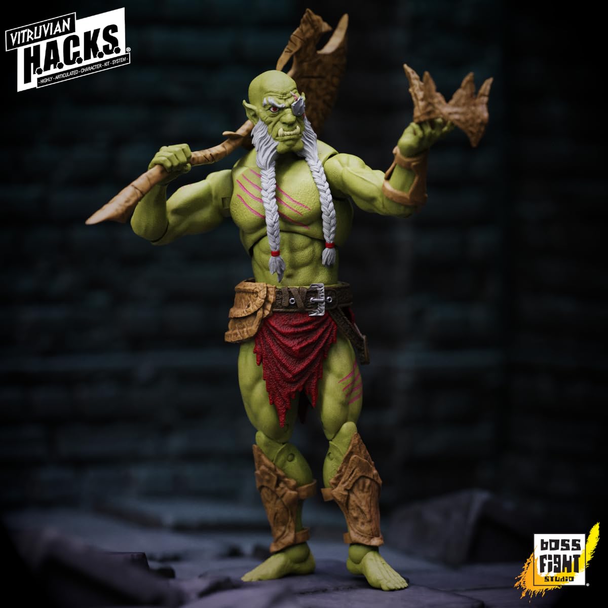 Boss Fight Studio Vitruvian H.A.C.K.S. Fantasy Series - Bur’Zagi, Mighty Orc Sovran, Action Figure - Highly Articulated Collectible & Customizable