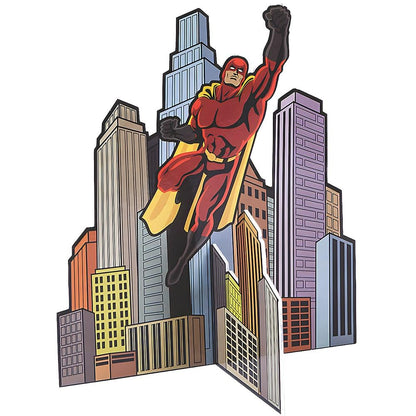 Fun Express 3D Comic Superhero Centerpiece - 17" Tall Birthday Party Decor for Superhero Theme, Perfect for Celebrations and Events
