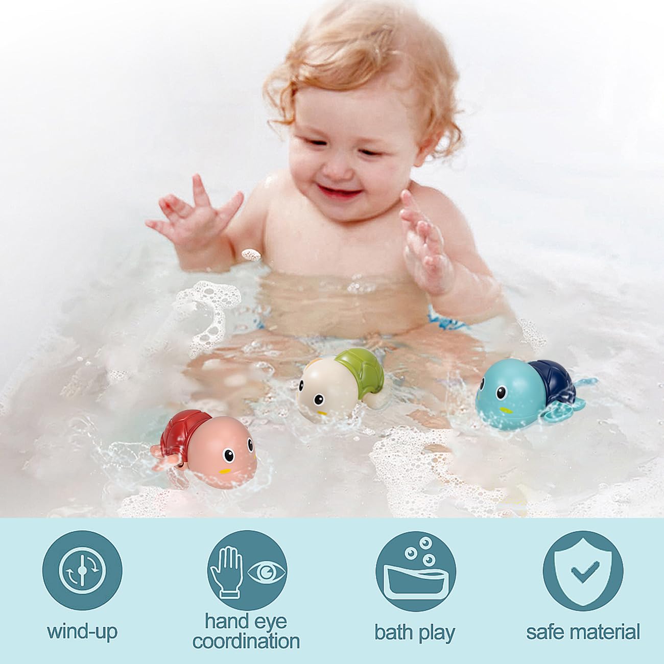 SEPHIX Bath Toys for Toddlers 1-3, Cute Swimming Turtle Bath Toys for 1 2 Year Old Boy Girl Gifts, Water Pool Toys for Baby Toddler Toys Age 1-4
