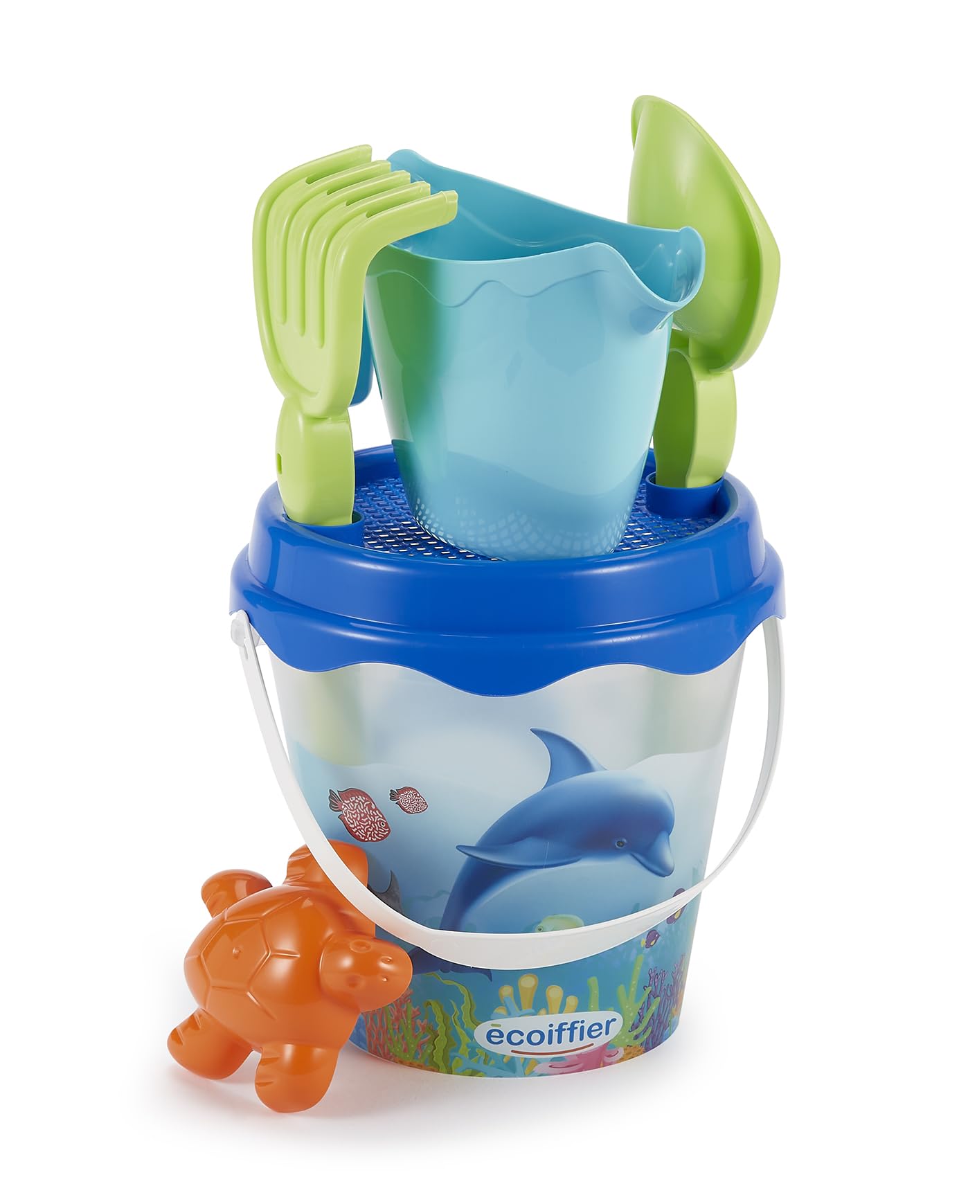 Ecoiffier - Dolphin Beach Bucket with Shovel, Rake, Watering Can and Sand Mold, 851