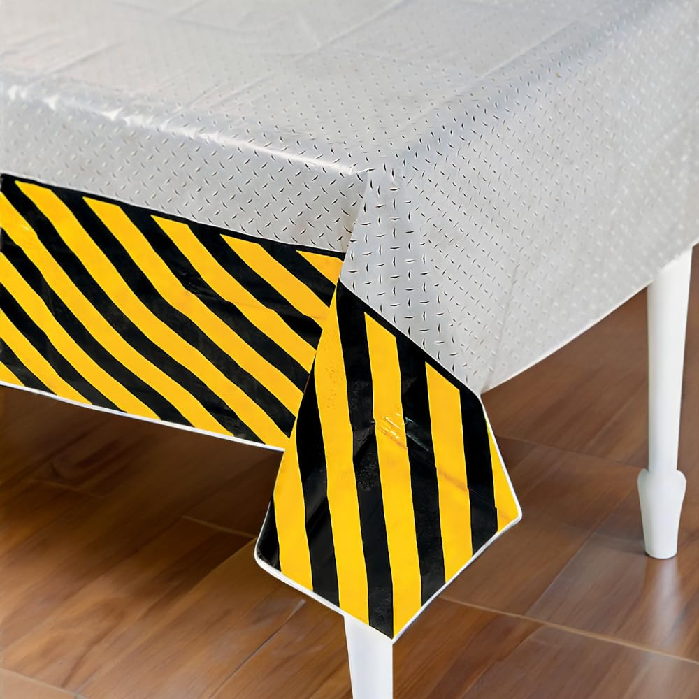Fun Express Plastic Construction Zone Tablecloth, 54 x 108