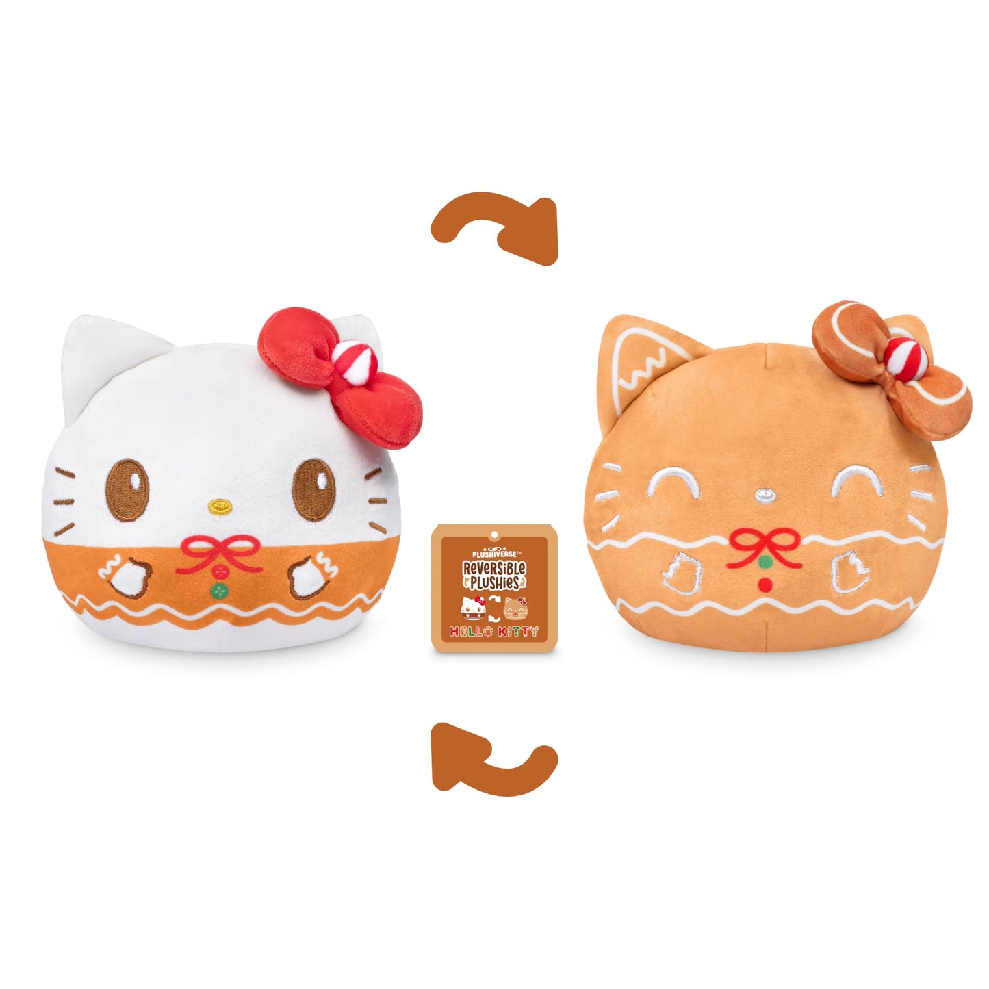 TeeTurtle Reversible Sanrio Hello Kitty Plushie 4-Inch Gingerbread Two-Sided Flip Plush Toy with Embroidered Details Cute Mini Collectible Plush