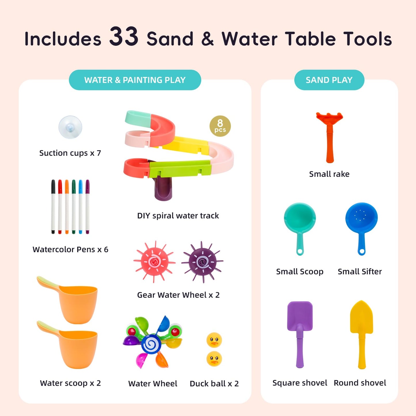 OOOK Wooden Sand and Water Table with 2 Bins, 20 PCS Water Toy Accessories