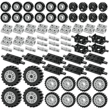 BroTex Wheels and Axles Building Blocks Set, Vehicle Truck Tires Compatible with Classic Bricks Car Parts