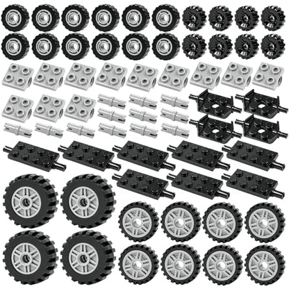 BroTex Wheels and Axles Building Blocks Set, Vehicle Truck Tires Compatible with Classic Bricks Car Parts