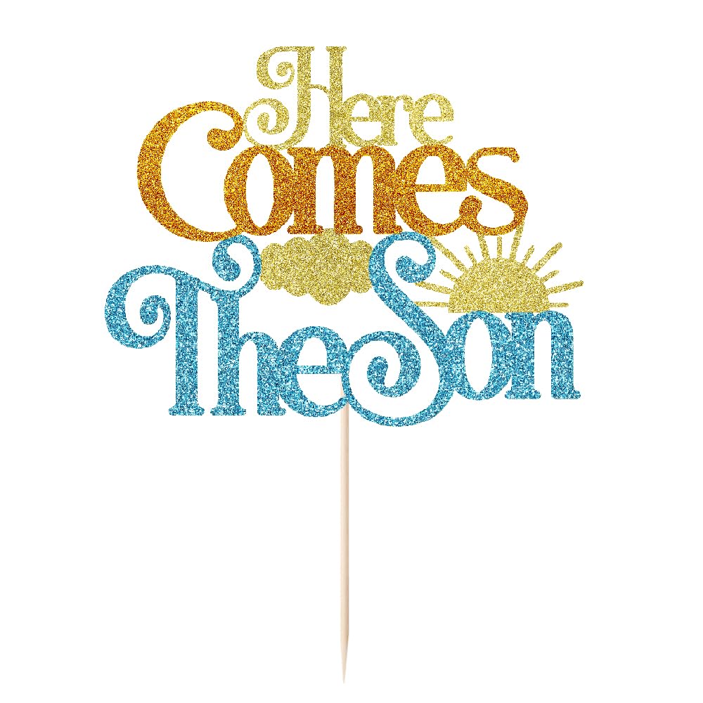 Glitter Here Comes The Son Baby Shower Cake Topper