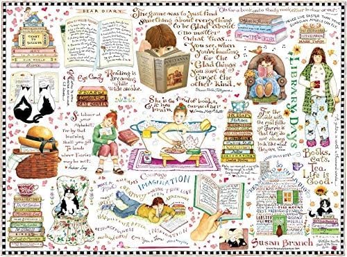 TF Publishing 1000 Piece Jigsaw Puzzle - Artist Susan Branch: Books and Cats - Colorful Illustrations - Interlocking Pieces - Sturdy Storage Box 8”x8”