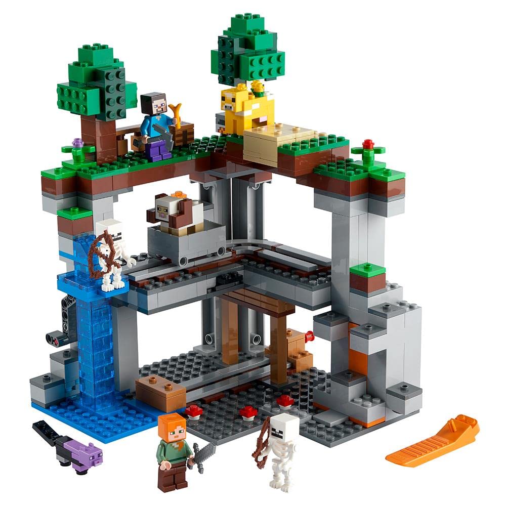 LEGO Minecraft The First Adventure 21169 Hands-On Minecraft Playset; Fun Toy Featuring Steve, Alex, a Skeleton, Dyed Cat, Moobloom and Horned Sheep,