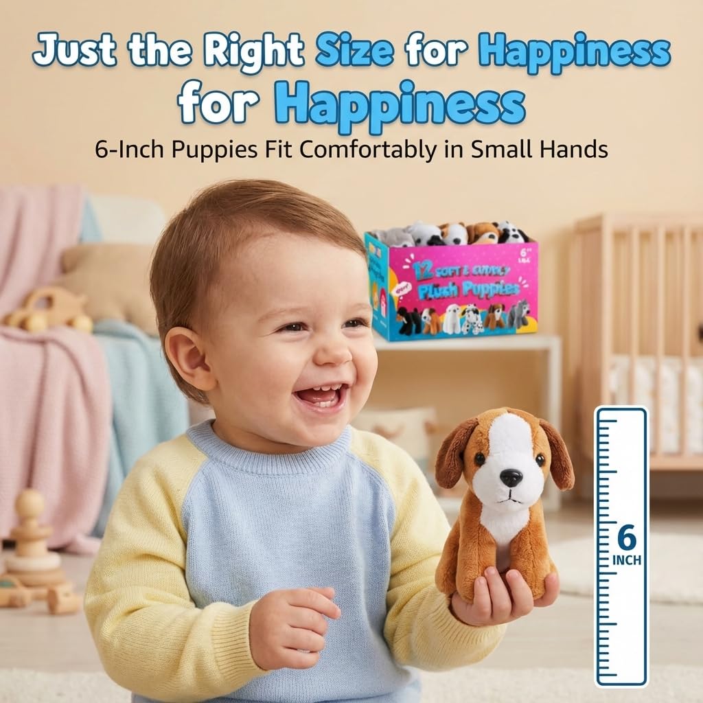 Bedwina Plush Puppy Dogs - (Pack of 12) 6 Inches Tall Small Stuffed Animals Bulk Assorted Puppies and Cute Stuffed Plushed Adopt-a-Puppy Dog