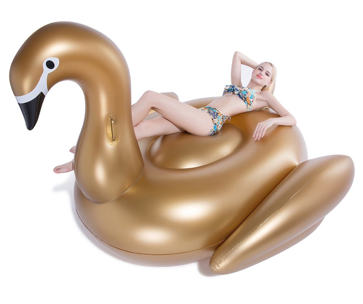 Jasonwell Giant Inflatable Golden Swan Pool Float with Fast Valves Summer Beach Swimming Pool Floatie Lounge Floating Raft Outdoor Party Decorations