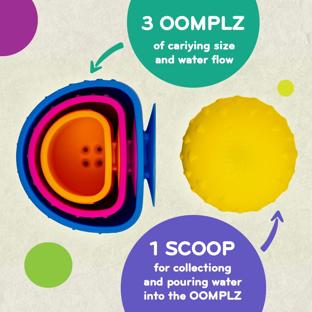 Mobi Oomplz Water Toys - Baby Stacking Cups for Toddlers, Bath Cups, Pool and Tub Toys, Water Play for Babies and Kids, Non Toxic Food Grade Silicone
