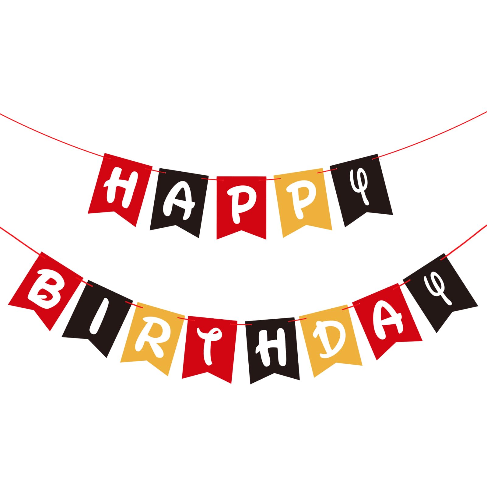 Happy Birthday Banner Red Black and Yellow Birthdays Sign for Boy Girls Birthday Party Decorations