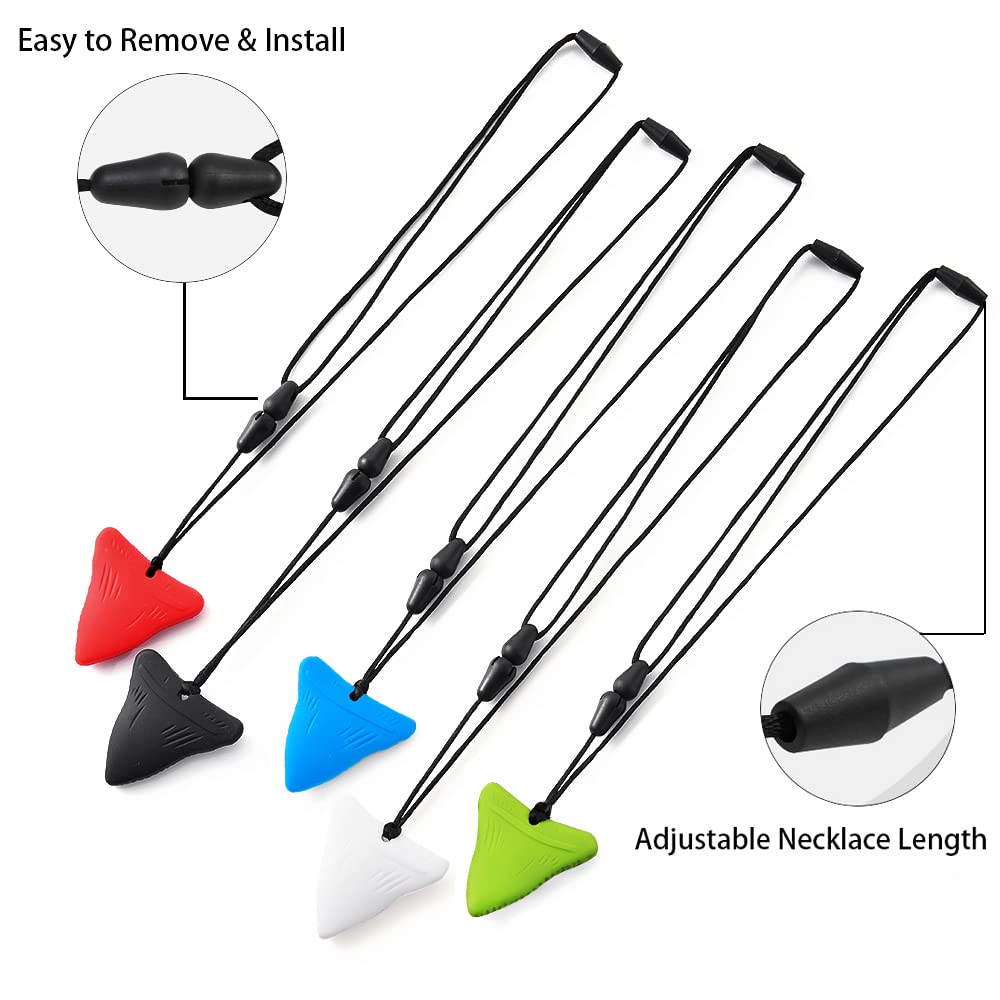 5 PCS Sensory Chew - Chewy Necklaces for Sensory Kids, Shark Tooth Necklace, Nail Biting Treatment for Kids Adults, YQZIYOU