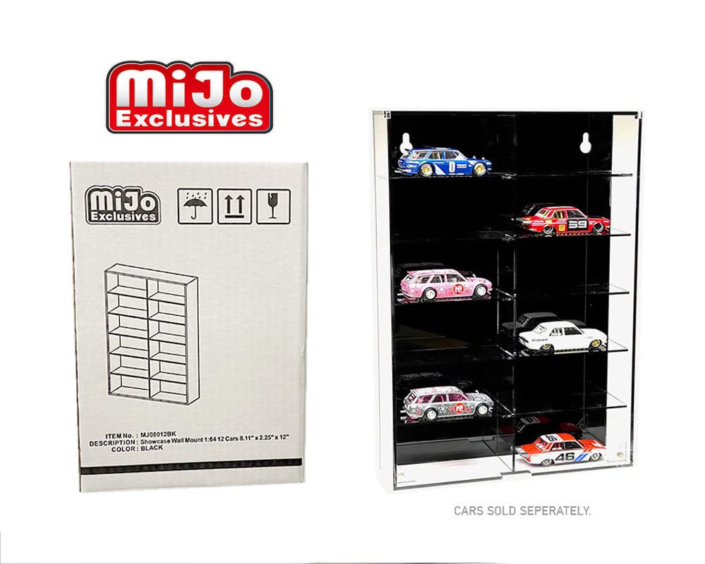 MiJo Exclusives Showcase Wall Mount 1:64 12 Cars 8.11" x 2.25" x 12" Black - MJ08012BK