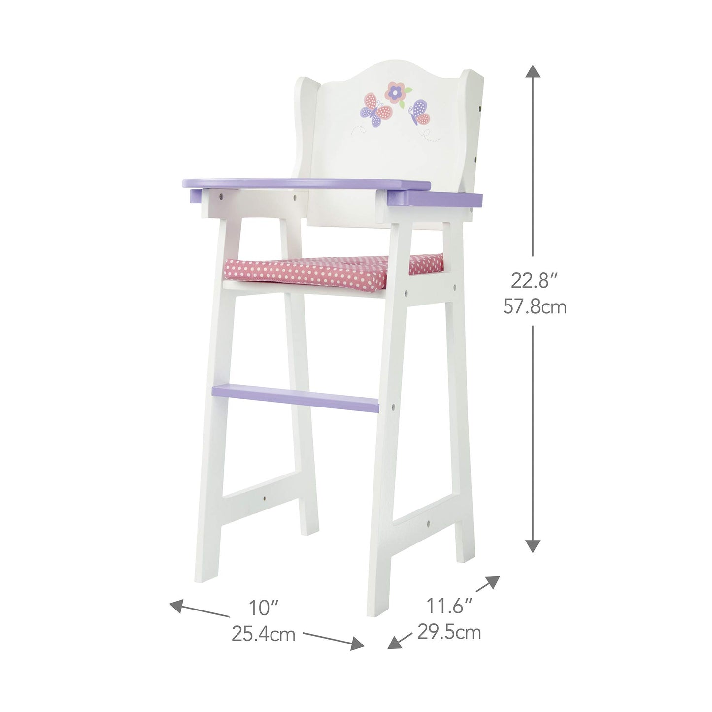 Olivia's Little World Little Princess Baby Dolls High Chair with Fixed Tray and Pink Polka Dot Cushion, White/Purple