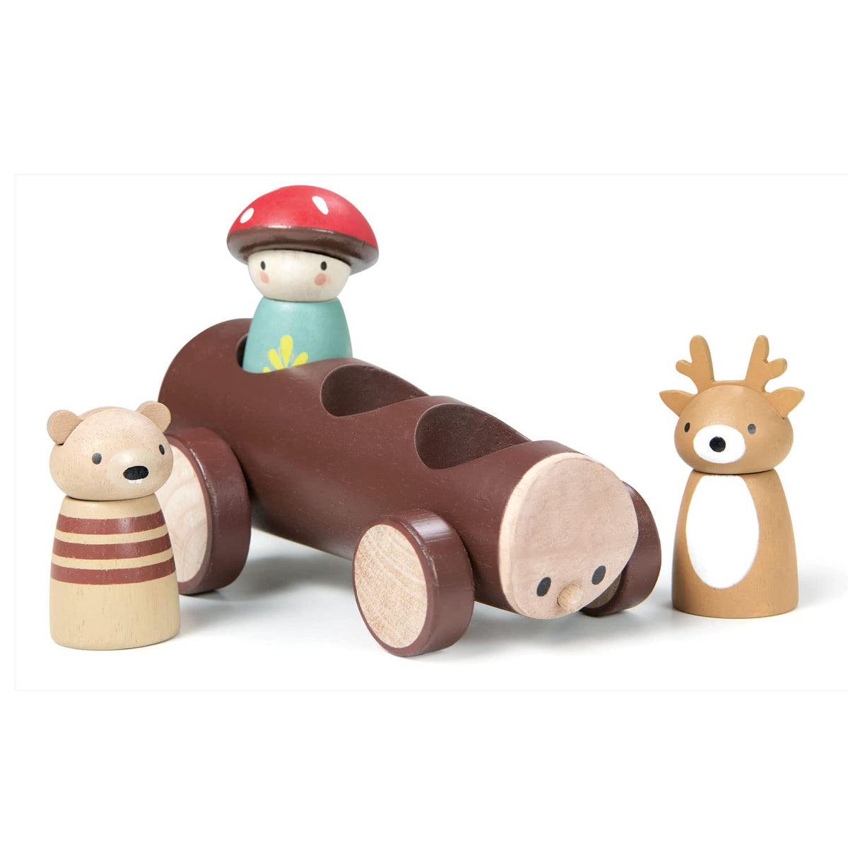 Tender Leaf Toys - Timber Taxi - Wooden Log Shaped Push Vehicle with 3 Removeable Characters - Open-Ended Play Toy, Explore Role-Play and Imagination