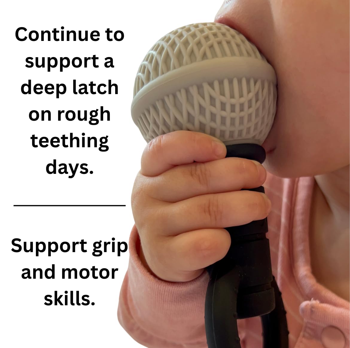 Baby Microphone Teether - Microphone Rattle, BPA Free, Silicone, Musical/Singing Toy, Dishwasher & Freezer Safe, Easy-to-Grip Teething Shaker Toy