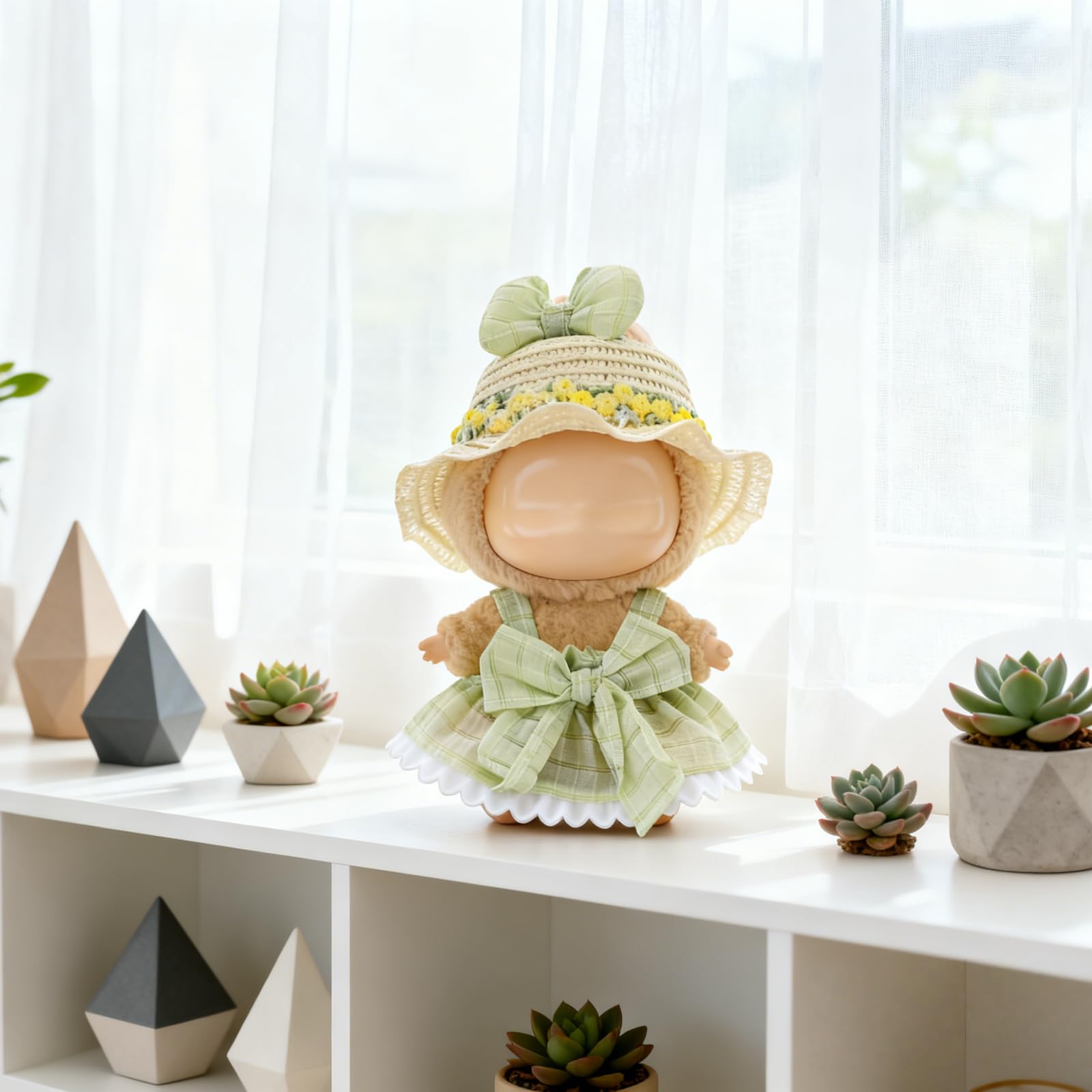 LYBHYQTII Doll Clothes for 17cm Dolls, Premium Handmade Cute Doll Dress 3 Piece Set Including a Weaving Hat, Bow Skirt and Bow Clip with High-End