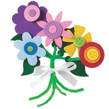 Fun Express Felt Flower Bouquet Craft Kit - Creative DIY Arts & Crafts for Kids - Perfect for Home Birthday Parties and Special Occasions Includes