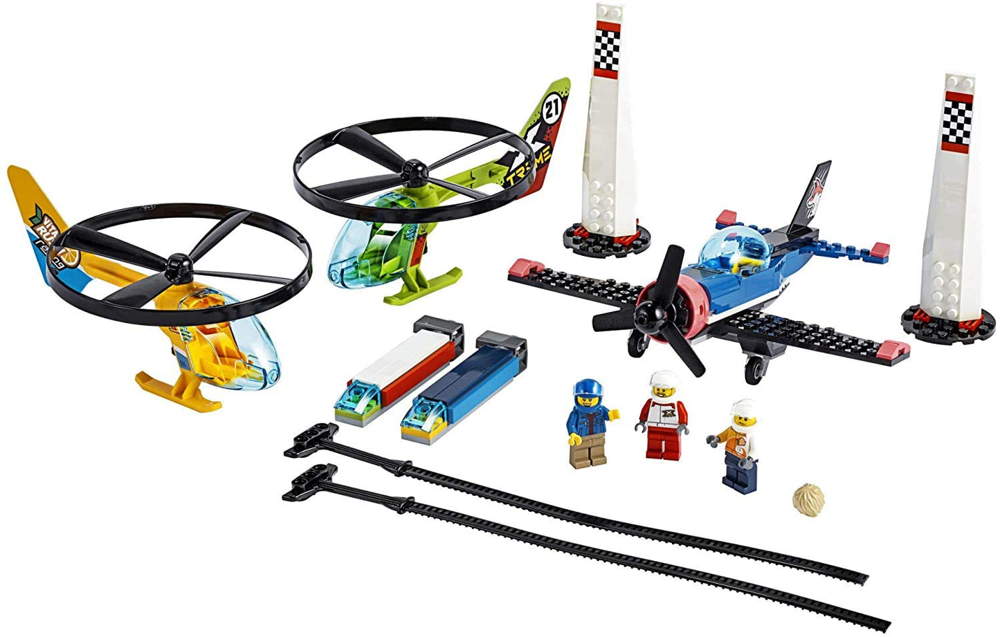LEGO City Air Race 60260 Flying Helicopter Toy, Features 2 Ripcord Helicopters, Stunt Plane Aircraft Toy, 2 Pylons, Plus Rivera, Xtreme and Vitarush