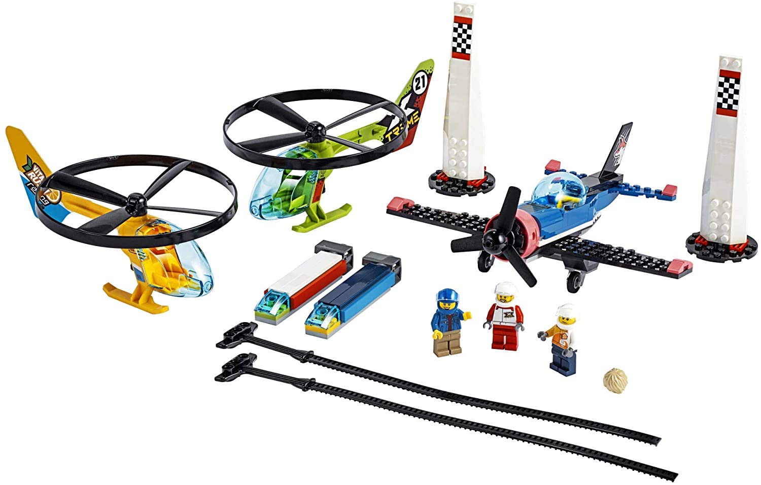LEGO City Air Race 60260 Flying Helicopter Toy, Features 2 Ripcord Helicopters, Stunt Plane Aircraft Toy, 2 Pylons, Plus Rivera, Xtreme and Vitarush