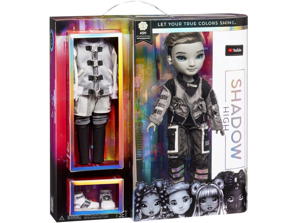 Rainbow High Shadow Series 1 Ash Silverstone- Greyscale Boy Fashion Doll. 2 Silver Designer Outfits to Mix & Match with Accessories, , Multicolor