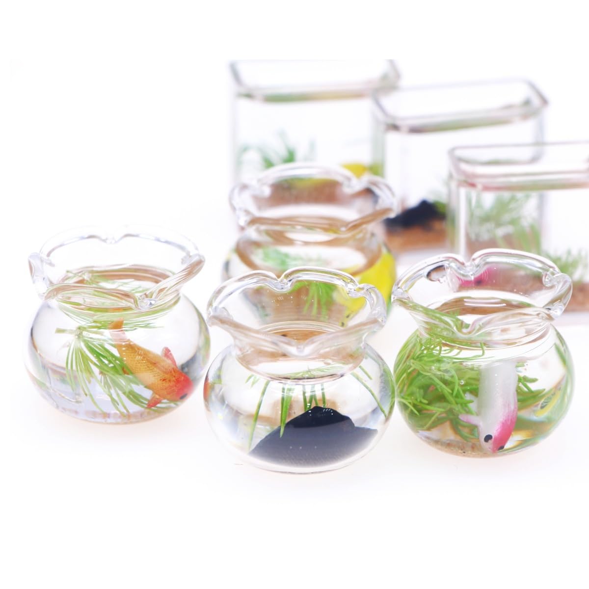 1Pcs Multicolour Mini Round Fish Tank Realistic Glass Decor for Dollhouse Display Captivating Miniature for Crafts Ornaments Handmade